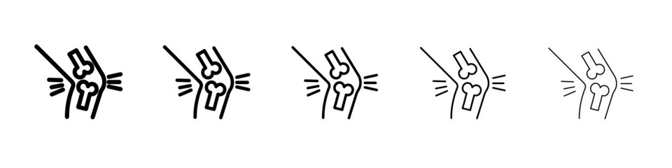 Arthritis knee joint pain icon thin line outline set or collection