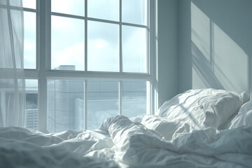 Modern, white and minimal bedchamber