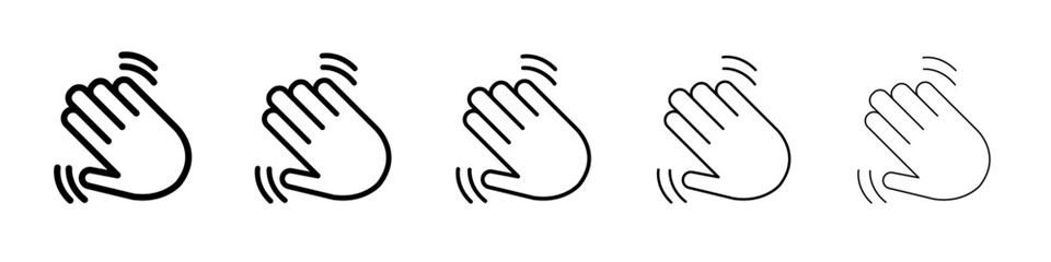 Bonjour text with hand wave icon thin line outline set or collection