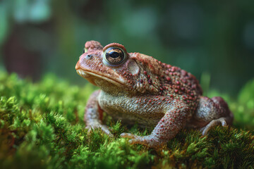 Obraz premium Toad Resting on Wet Moss in Natural Daylight