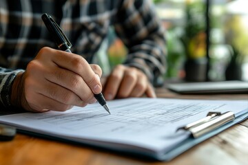 Auto check-up and car service shop concept: Mechanic writing a job checklist to estimate repair costs for the client, Generative AI