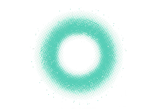 A teal halftone circle pattern creates a visually appealing abstract design, isolated on transparent background - Powered by Adobe