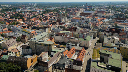 Obraz premium Aerial view of the old town and market place in the city Augsburg in Germany on an sunny day in spring
