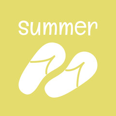 Summer vector banner. Yellow background with flip flops. Illustration for holiday, resort, travel, season, relax, web, design element