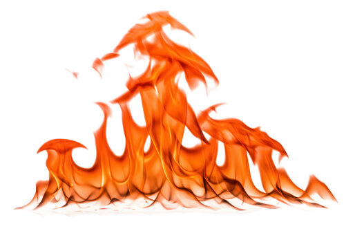 Fiery orange and red flames rise and dance, isolated on transparent background, creating an intense and dynamic image