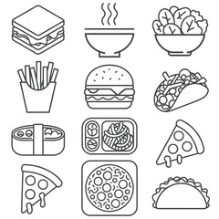 Delicious Fast Food Icons Collection sandwich soup