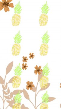 Animation of flower icons over pineapple icons and leaves