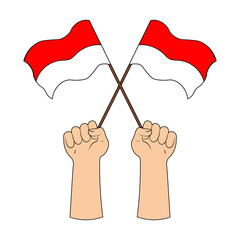Hands Holding a Indonesian Flag. Vector Illustration.