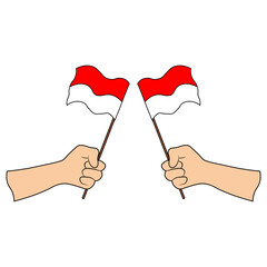Hands Holding a Indonesian Flag. Vector Illustration.