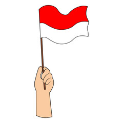 Hands Holding a Indonesian Flag. Vector Illustration.