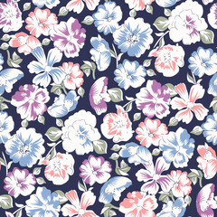 flower seamless pattern on navy background
