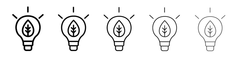 Eco light bulb icon thin line outline set or collection