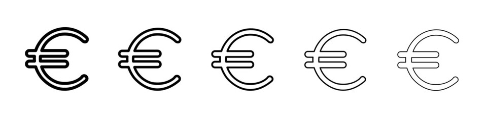 Euro sign icon thin line outline set or collection