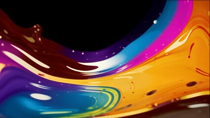 Abstract multicolored glossy flow curves and swirls against a deep black backdrop, vibrant mood.