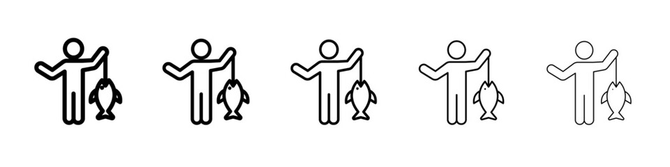Fisherman with fish icon thin line outline set or collection