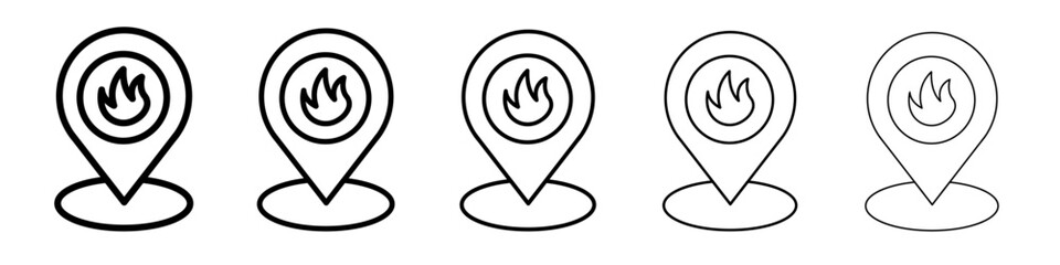 Fire location icon thin line outline set or collection