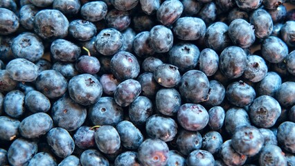 Fresh Blueberries Background. Piled Blueberry Spinning Backdrop. Sweetest Delight. Vibrant closeup...