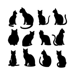 Couple Cat Black Silhouette Clipart on White Background