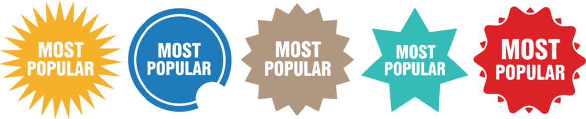 Five most popular stickers in yellow blue brown teal and red colors