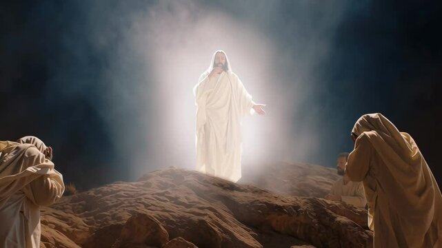  Transfiguration of Jesus Christ on Mount Tabor before the apostles. Gospel event