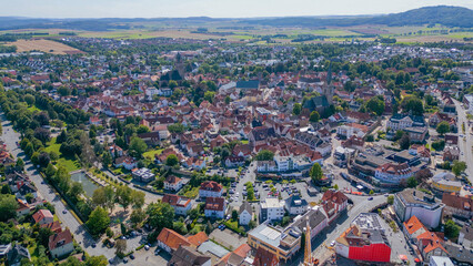 Fototapeta premium Aerial view of the old town of the city Korbach in Germany on an overcast day in afternoon