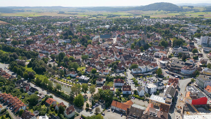 Naklejka premium Aerial view of the old town of the city Korbach in Germany on an overcast day in afternoon
