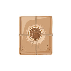 Gift Box with Jute String, Citrus Slice and Wax Seal, Flat Handmade Scene