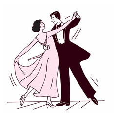 Vector line art illustrations Dancing Couple