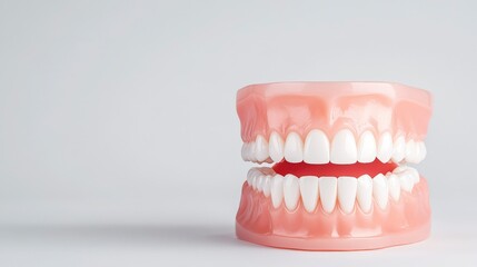 Realistic Model of Sparkling Clean Teeth on Bright Minimal White Background for Dental Education and Promotion