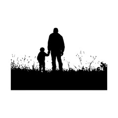 Fototapeta premium Father with Son Silhouette Clipart White Background