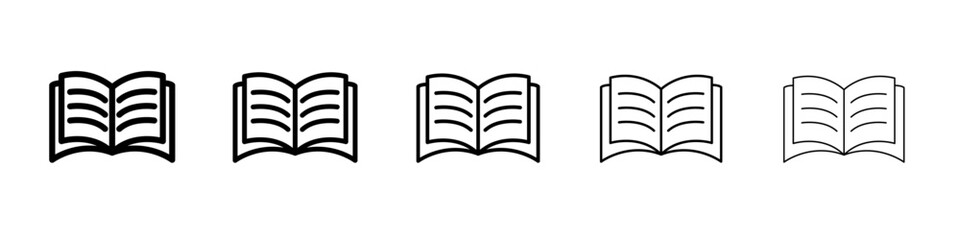 Open book icon thin line outline set or collection