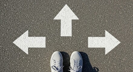 Person standing at a crossroads with three different directions to choose from