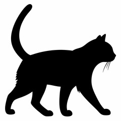 Silhouette of a black cat with arched back in side view