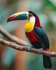 Fototapeta premium Vibrant toucan perched on a tropical branch in a lush jungle setting