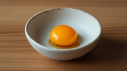 Single Thai Egg Yolk in a Bowl on Wooden Surface, Delicious and Visually Appealing Food Item