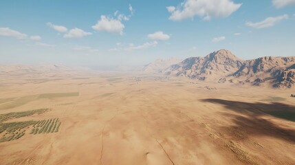 Naklejka premium A bleak desert landscape stretches endlessly, showcasing nature’s raw, dry, and unforgiving terrain.