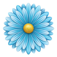 A blue daisy flower with a yellow center isolated on transparent background