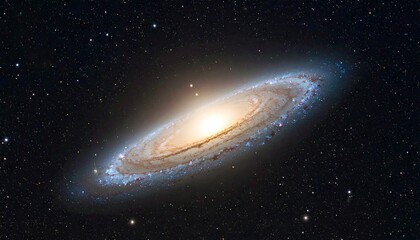 Wide Angle View of Andromeda Galaxy Disk and Dust Lanes Displaying Spiral Structure and Stellar Brightness