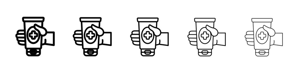 Relief gel on arm icon thin line outline set or collection