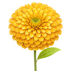 A radiant yellow dahlia flower, isolated on transparent background, with its numerous petals creating a full and lush bloom