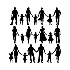 Happy Family Silhouettes Set Clipart White Background