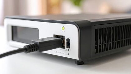 Wireless HDMI Transmitter And Receiver With Black Cable Connection On A White Surface