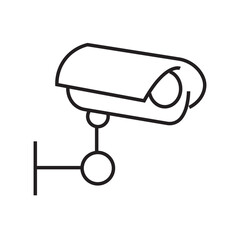 Line icon of CCTV surveillance camera. Symbolizes security, monitoring, and protection system. Editable stroke, vector illustration.