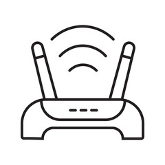 Outline icon of Wi-Fi router. Represents internet connection, wireless signal, and network technology. Editable stroke, vector illustration.
