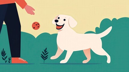Joyful Dog and Owner Playing Fetch in a Vibrant Outdoor Scene with Cheerful Atmosphere