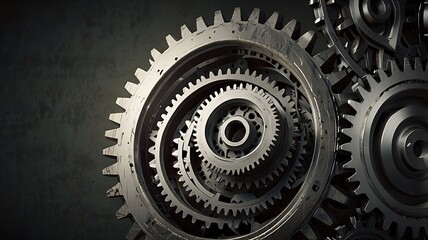 Clean metallic gears with industrial overlays