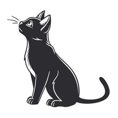Stylized black cat illustration with upright ears and curious expression
