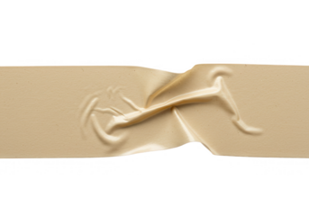 A strip of beige adhesive tape is crumpled and isolated on transparent background