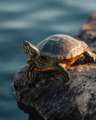 Fototapeta premium Sea turtle climbing on rock