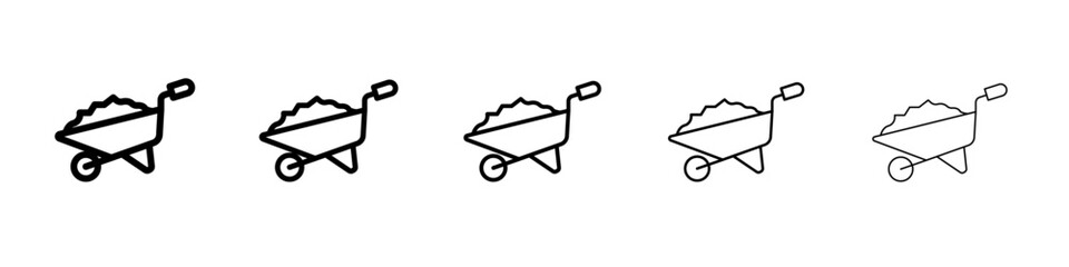 Wheelbarrow unloading icon thin line outline set or collection